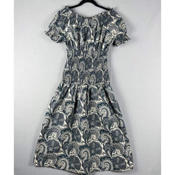 J. Crew Dresses & Skirts - J. Crew Collection Smocked Cotton Poplin Dress Ratti Paisley Print Blue Small